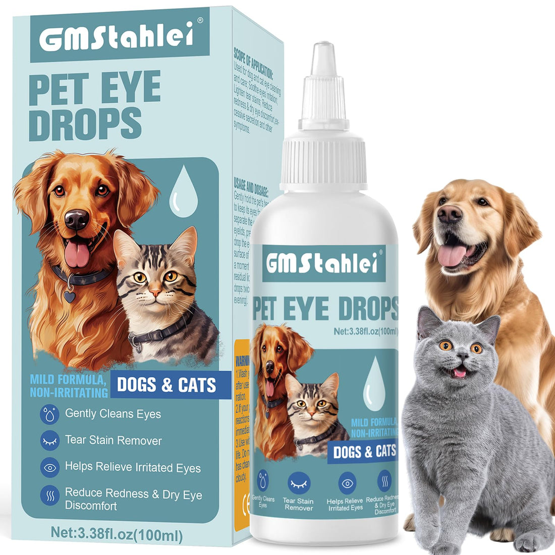 Pet Eye Drops for Dogs & Cats – Soothe Eye Infections,Allergies