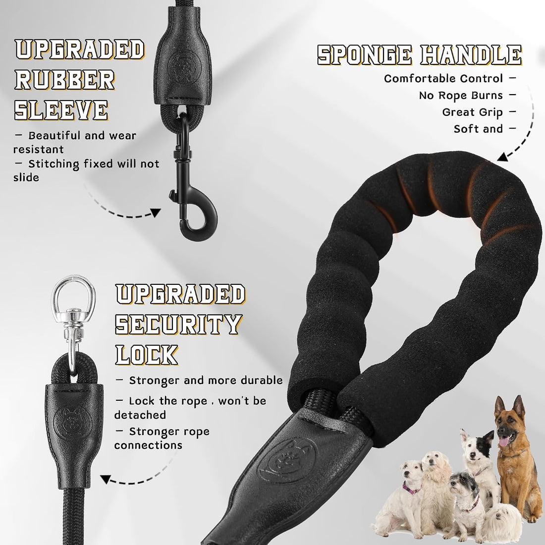 Heavy Duty 3 in 1 Dog Leash, 360 Swivel No Tangle No Pull Climbing