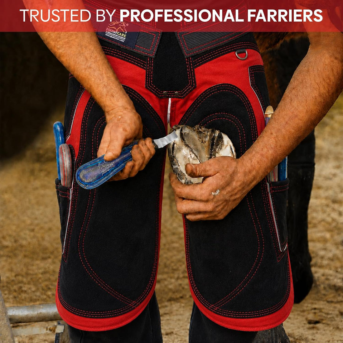 Equine Care Red Farrier Apron Chaps, Leather & Canvas, Back Support