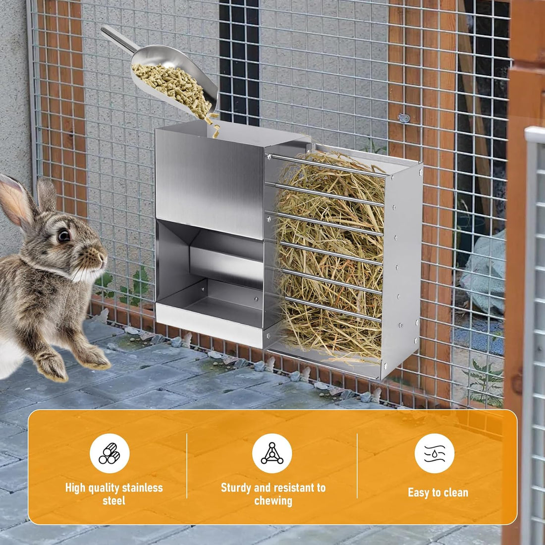 Rabbit Feeder for Cages, 2 in 1 Rabbit Hay Feeder Set