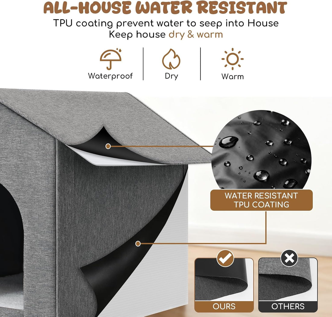 Insulated Outdoor Cat House Weatherproof Winter, Grey
