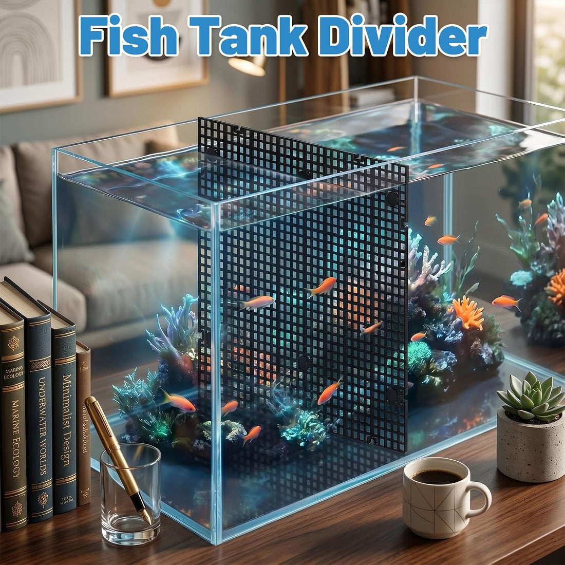 10 Pcs Aquarium Divider Grid Egg Crate with 60 Brackets,Fish Tank