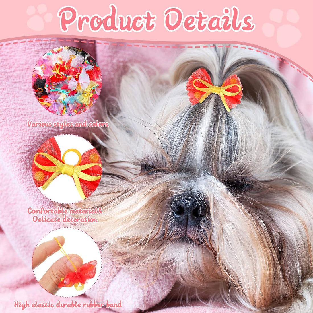 Chumia 100 Pcs Dog Hair Bows with Rubber Band for Small Dogs Puppy