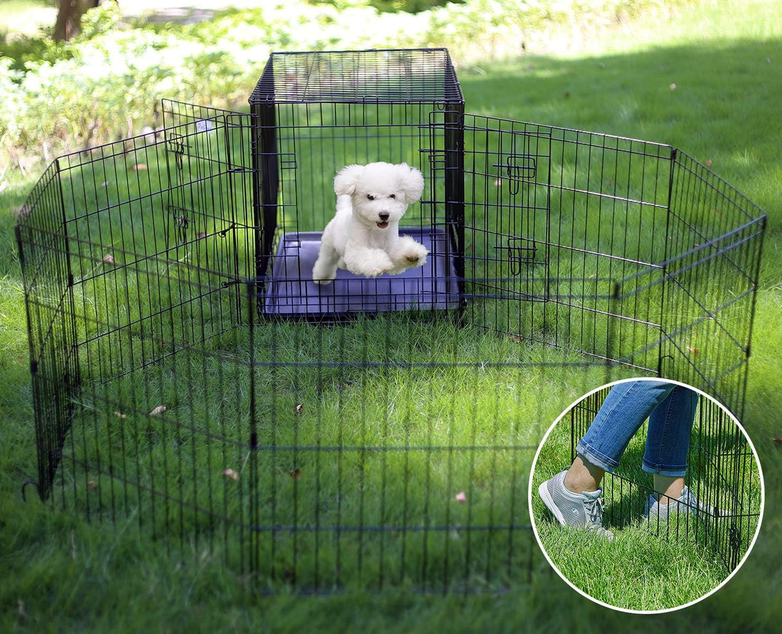 Artmeer Dog Playpen 24" H, 8-Panel Rustproof Foldable Pet Fence