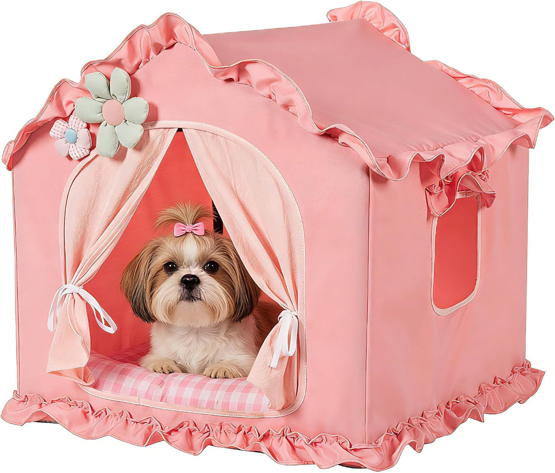 Yellow Indoor Dog House with Frame Foldable Breathable for Small Dog