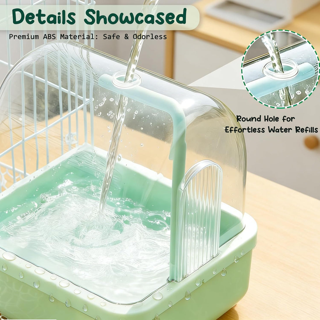 Bird Bath for Cage with Pump, Parrot Shower Bathtub Running Water