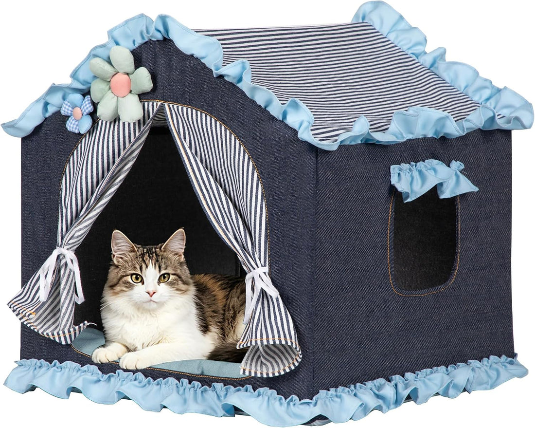 Yellow Indoor Dog House with Frame Foldable Breathable for Small Dog