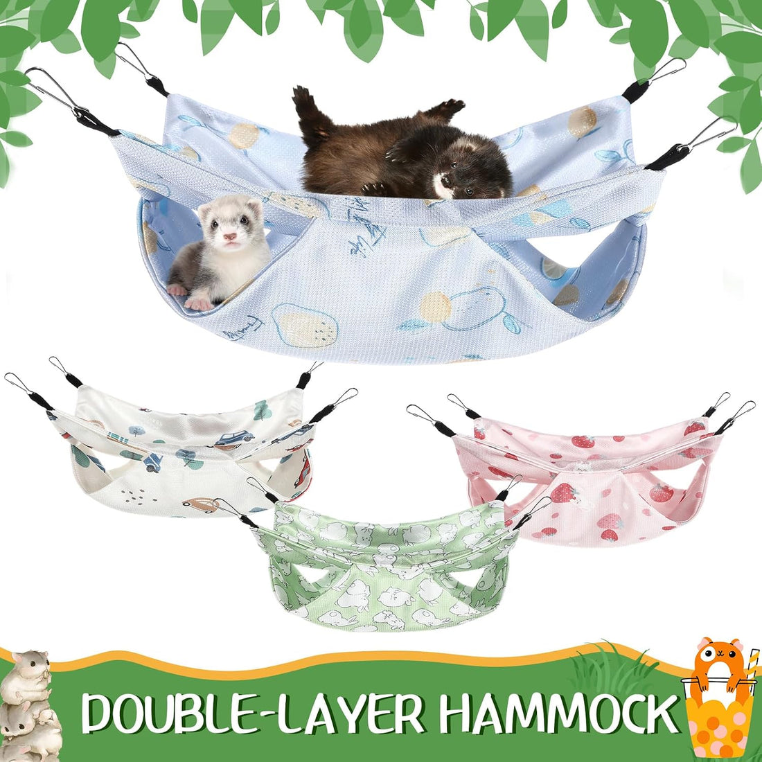 Nuogo 4 Pcs Guinea Pig Rat Hammock for Cage, Pale Color, Summer