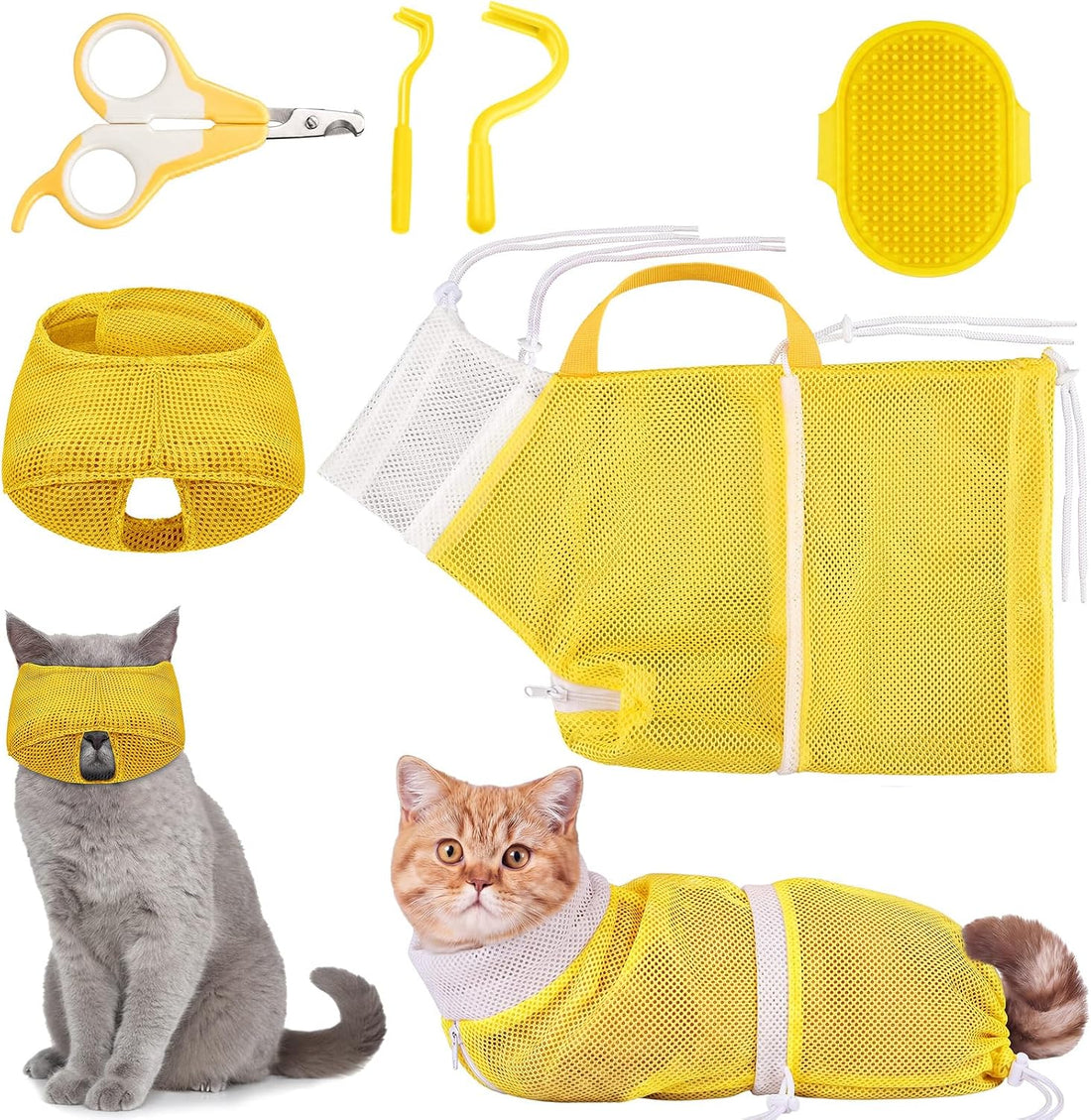 Patelai 5 Pcs Cat Bathing Bag Set Cat Grooming Bag