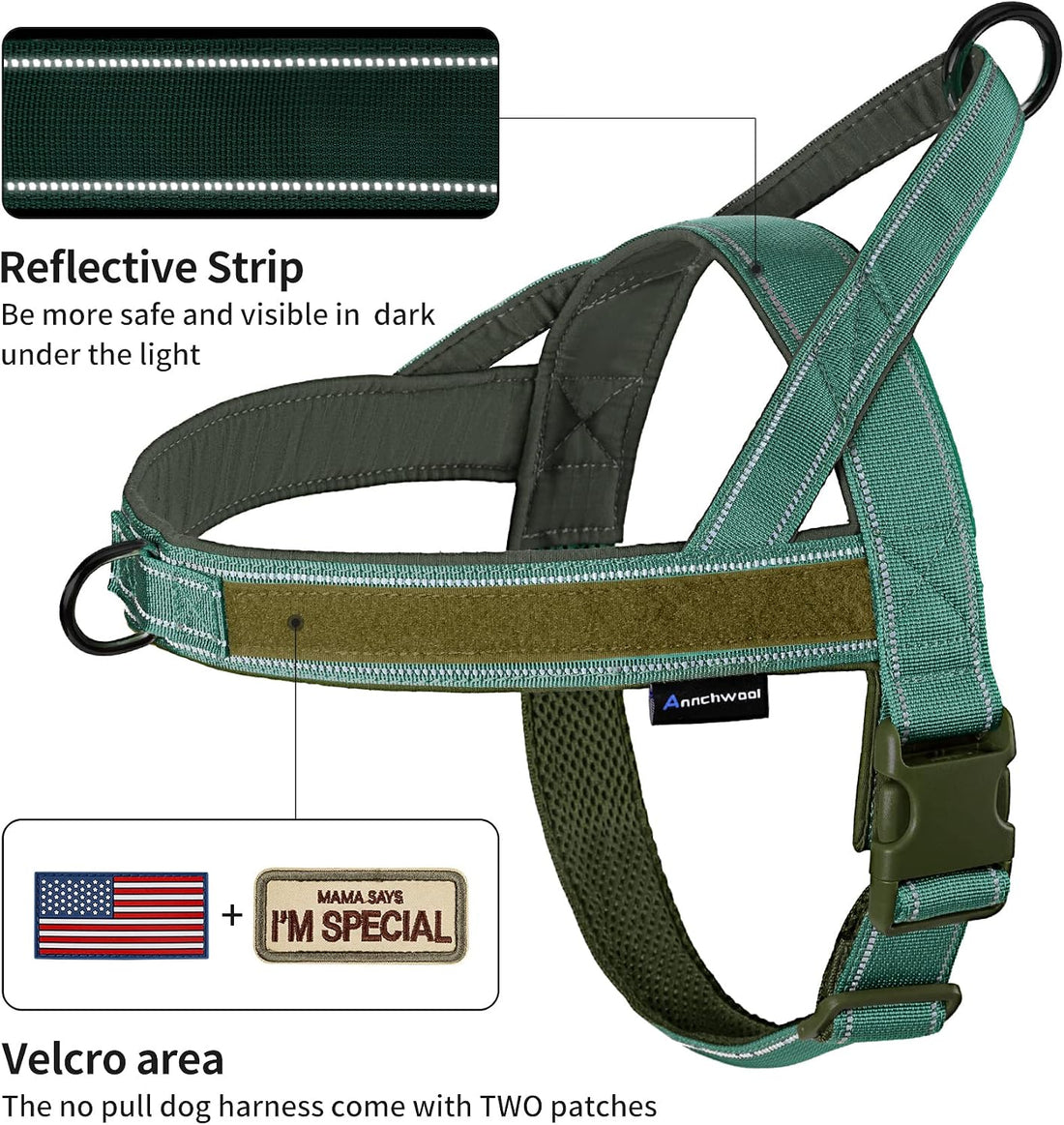 Annchwool No Pull Dog Harness with Soft Padded Handle & Front Clip