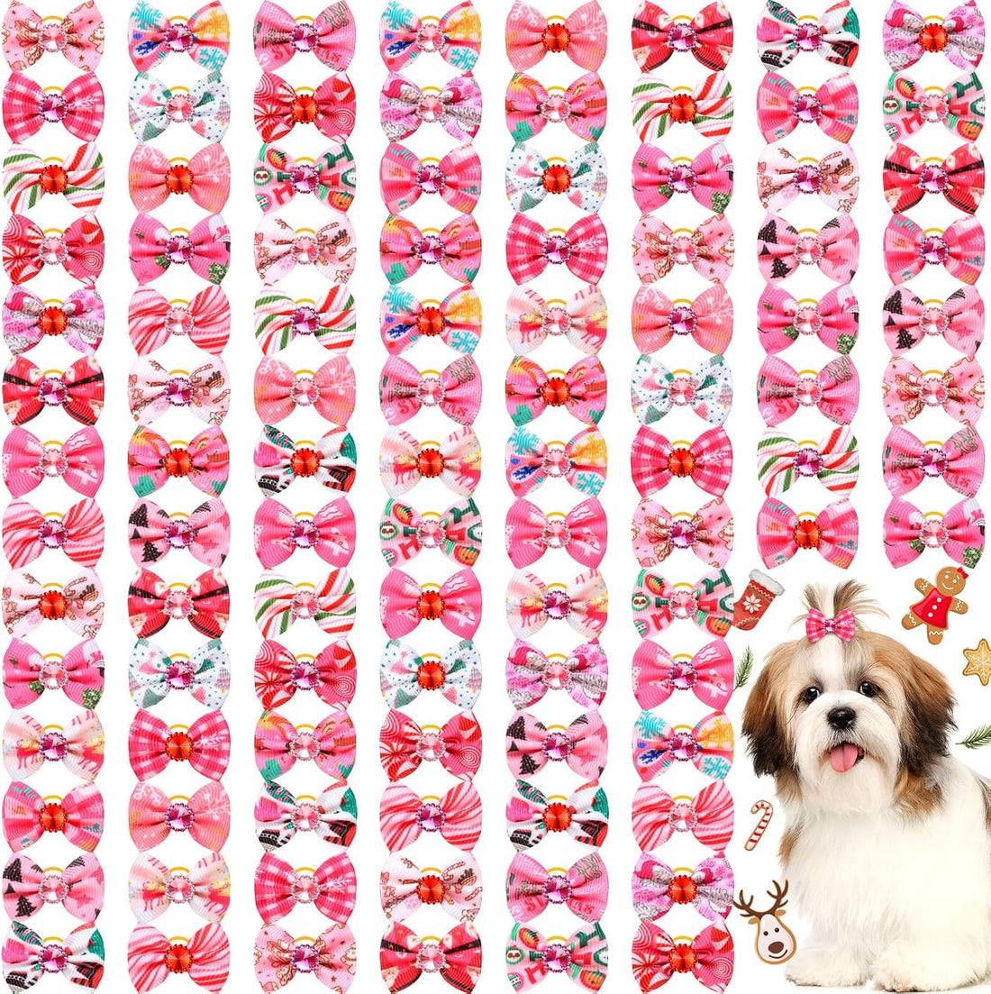 Tondiamo 100 Pack Halloween Dog Hair Bows Ghost Pattern Rubber Bands