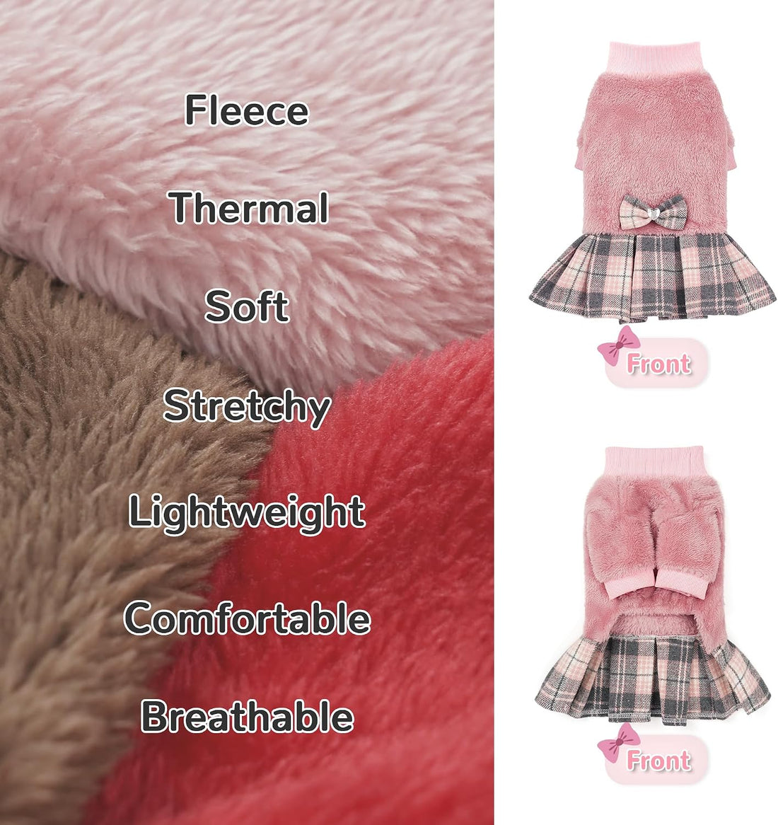 YUDODO Fleece Small Dog Sweater Dress with Bowtie