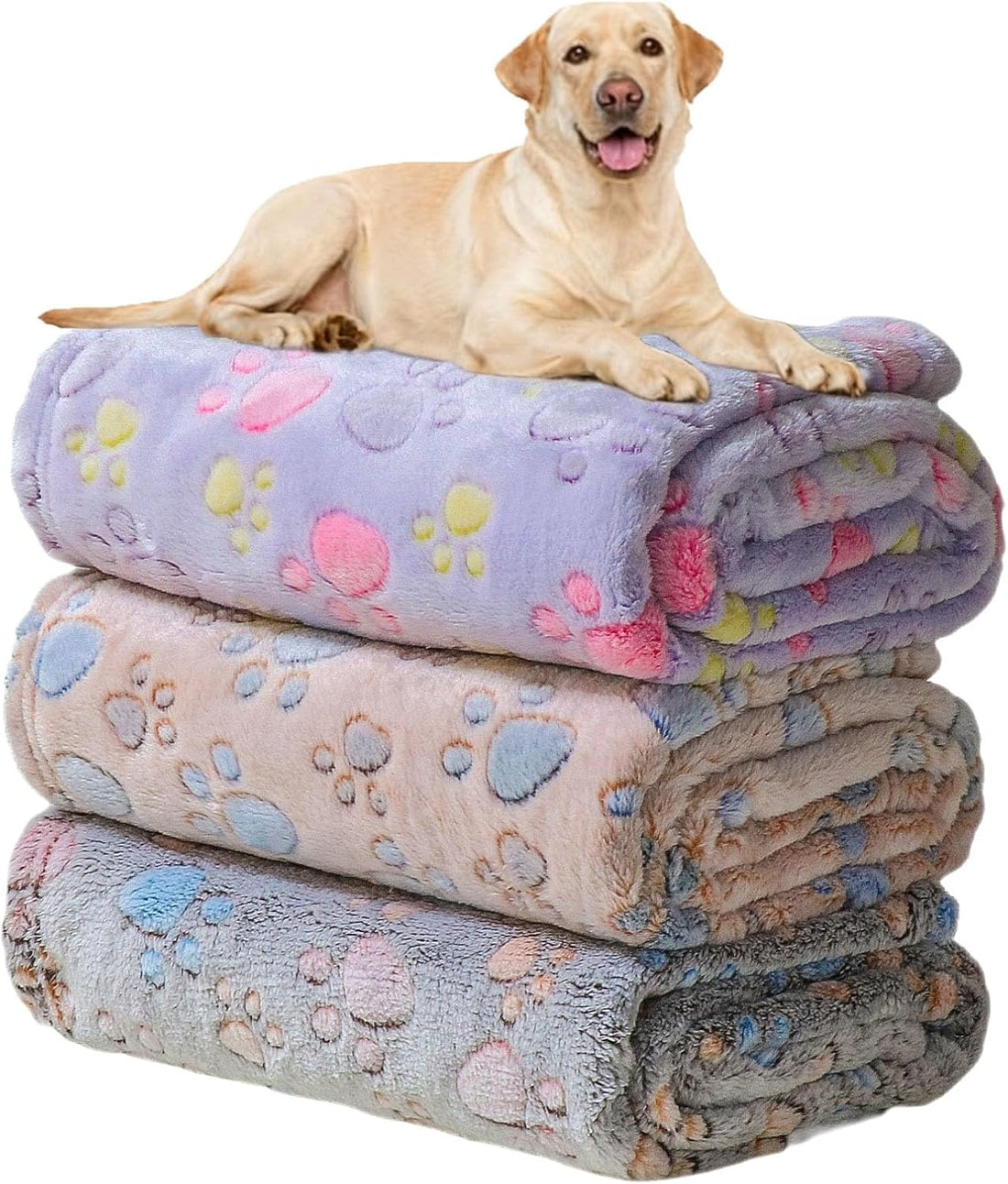 3 Pack Blanket for Large Dogs Soft Reversible Cute Paw 40"x31"