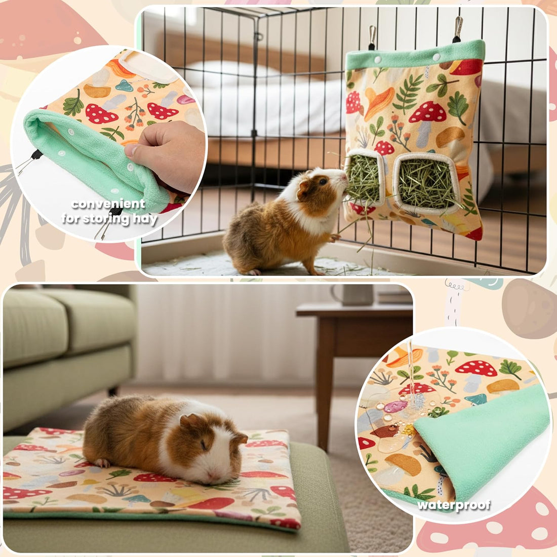Guinea Pig Hideout Set (4-Pack), Tunnel, Corner Hide, Hay Bag & Mat