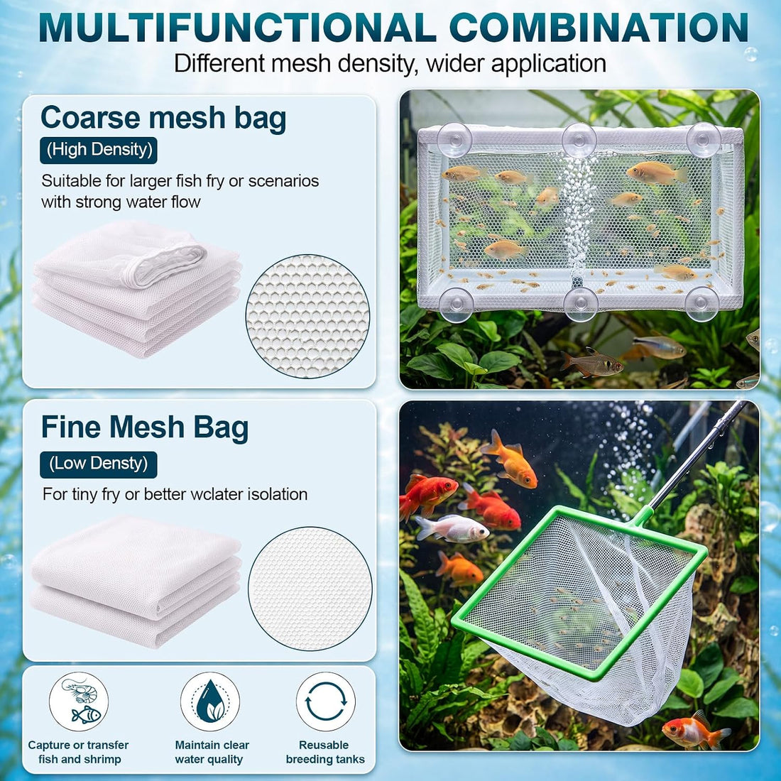 Teyva 3 Set Fish Breeder Box for Aquarium Nylon Mesh Hatchery Fry Net