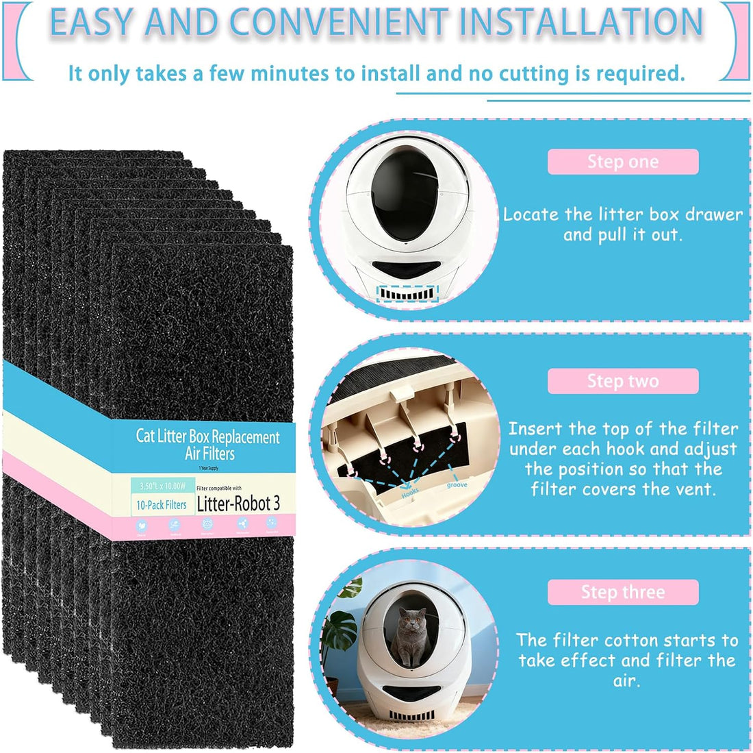 10 Pack Carbon Filters Compatible with Litter Robot 3