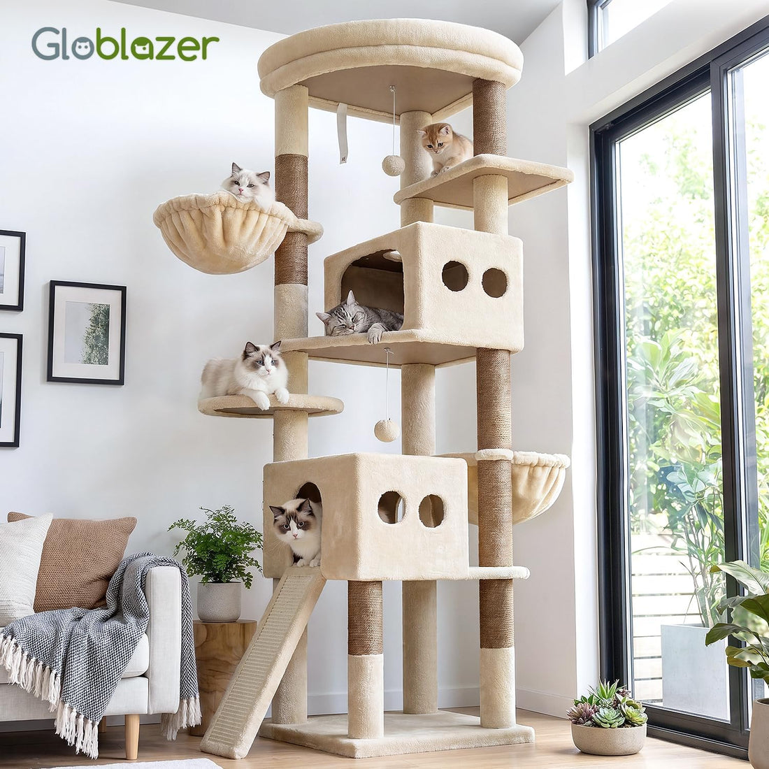 Globlazer S74G 74in Tall Cat Tree for Indoor Cats Large Adult