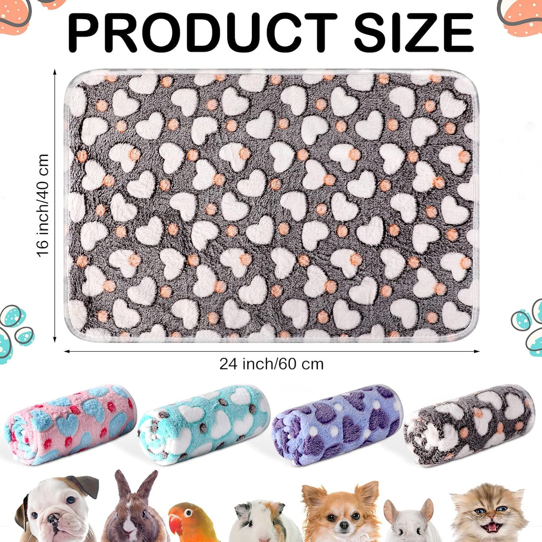 Reginary 4 Pcs Guinea Pig Fleece Cage Liners, Heart Pattern
