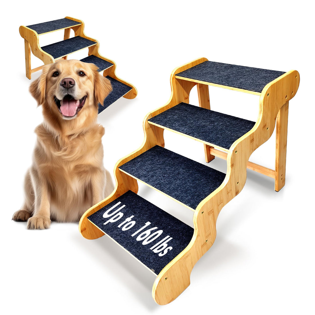 Dog Steps for Bed,Dog Stairs for Large & Oldder Dogs,Bamboo Pet