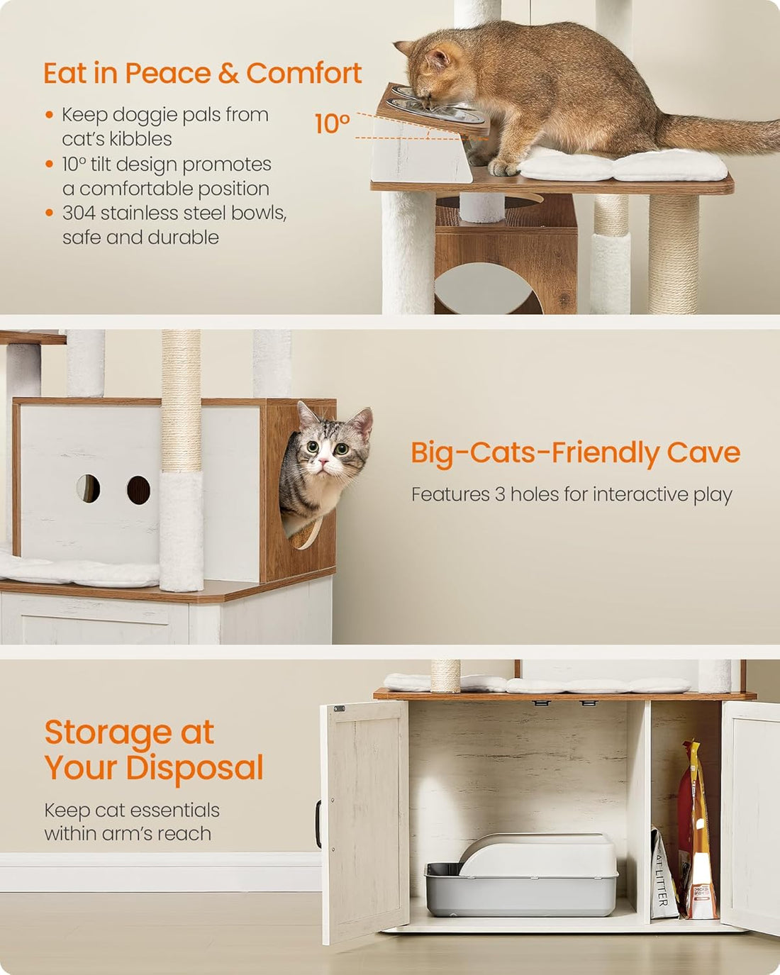 Feandrea Cat Tree, 66.9-Inch Cat Tower with Litter Box Enclosure