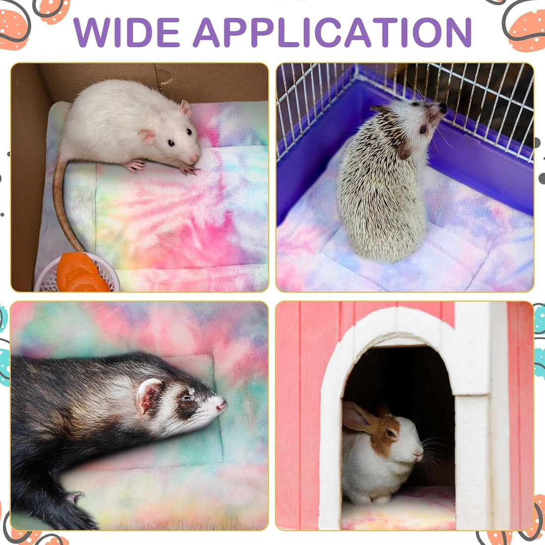 Haull 4 Pcs Waterproof Guinea Pig Bedding Mat, Tie Dyed, 13 x 10