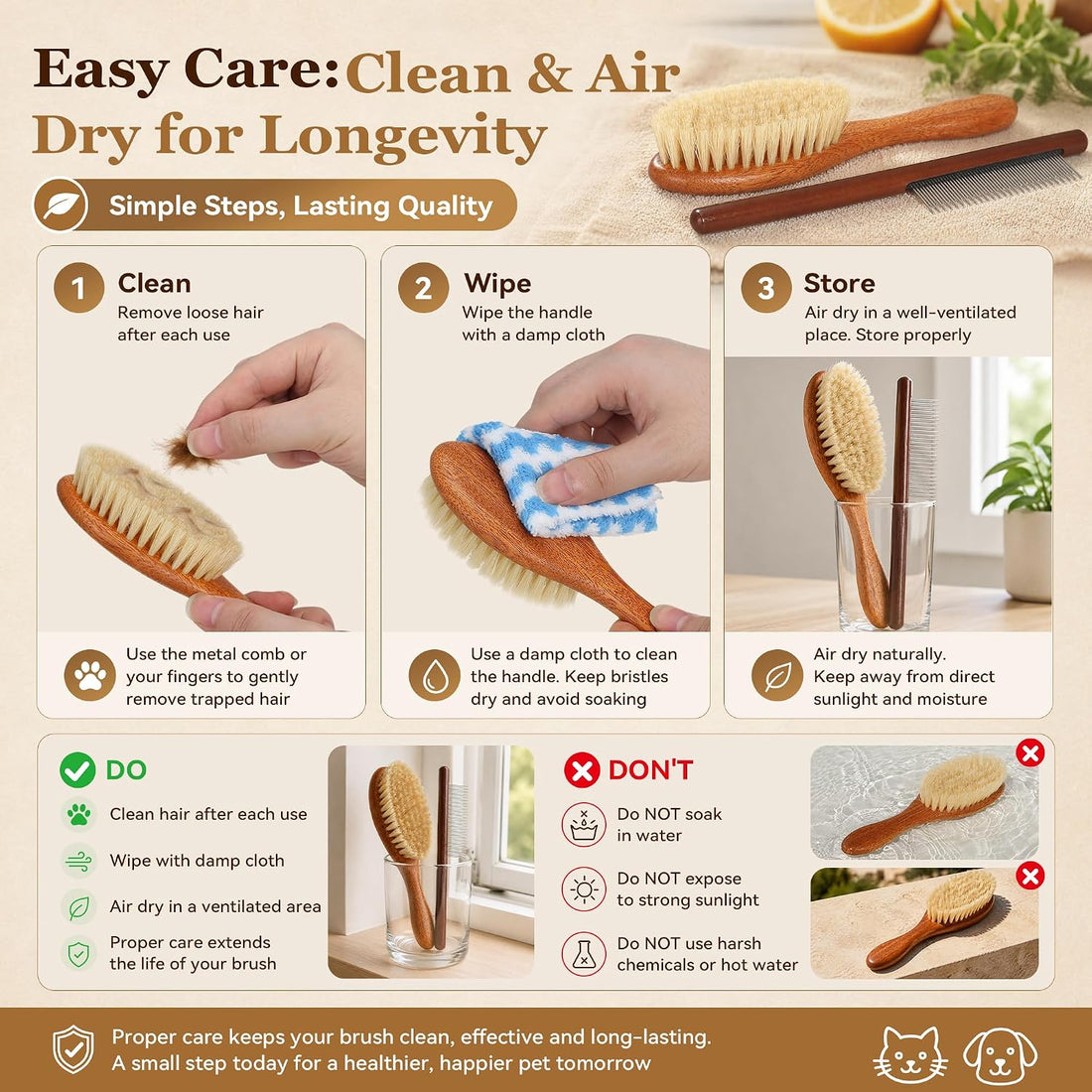 DEBETOOL Soft Cat Brush and Comb Set for Short Haired Cats