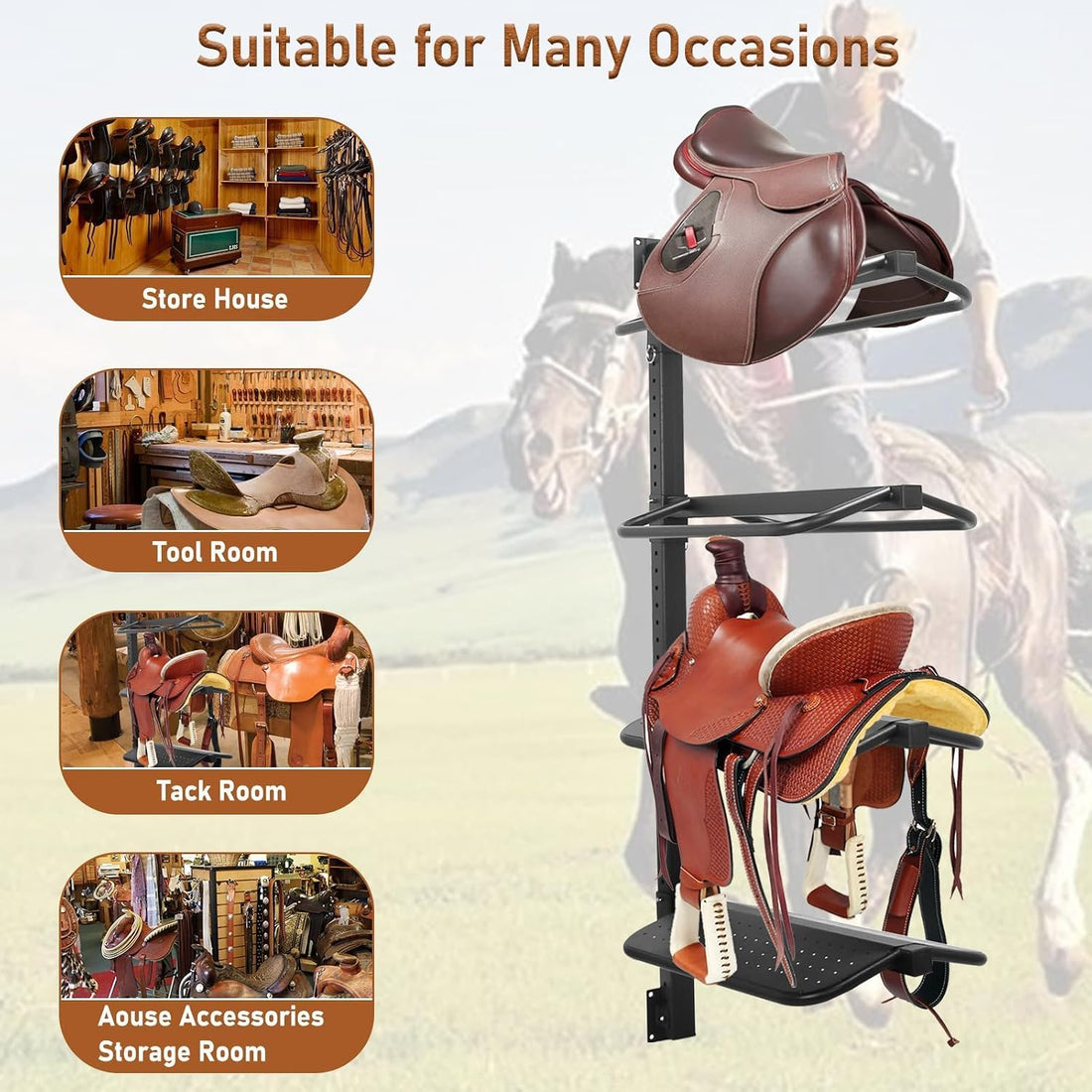 Sidasu Saddle Rack Wall Mount 4 Tier, Heavy Duty Horse Tack Storage