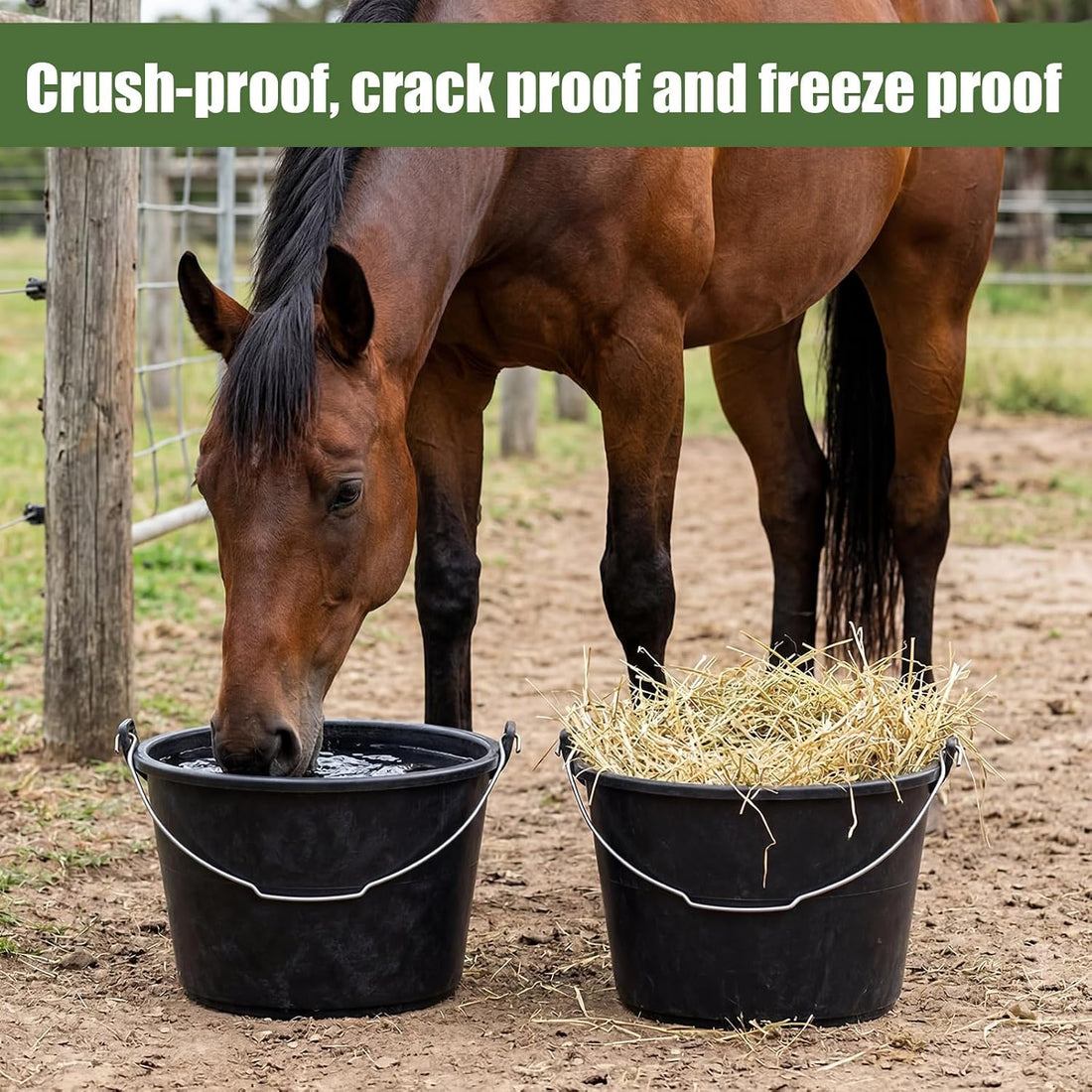 2 Pcs Rubber Feeder Bucket, 8 Quart 2 Gallon Rubber Horse Feed Bucket