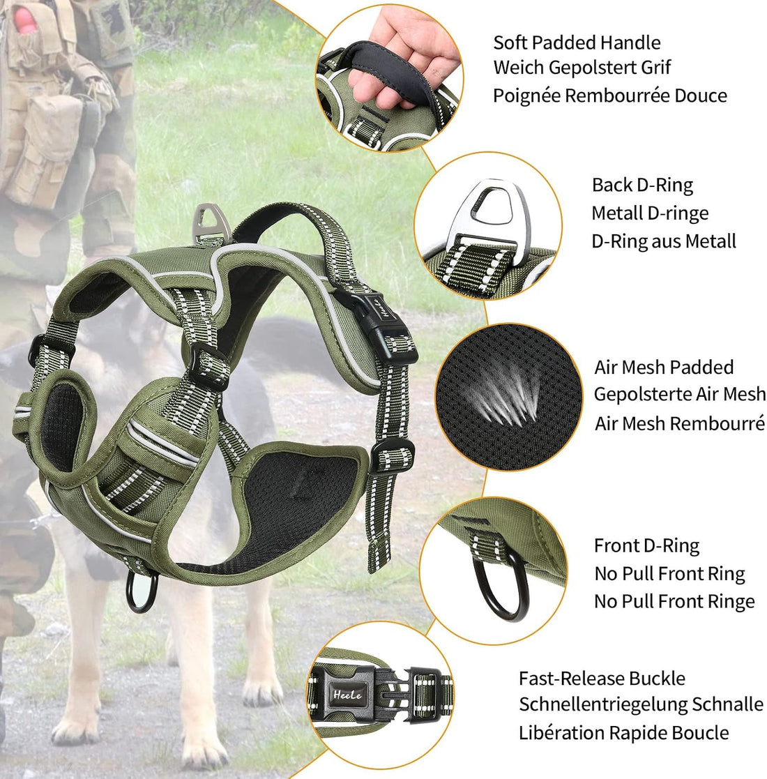 HEELE Dog Harness, Dog Harness for Small Medium Large Dogs No Pull