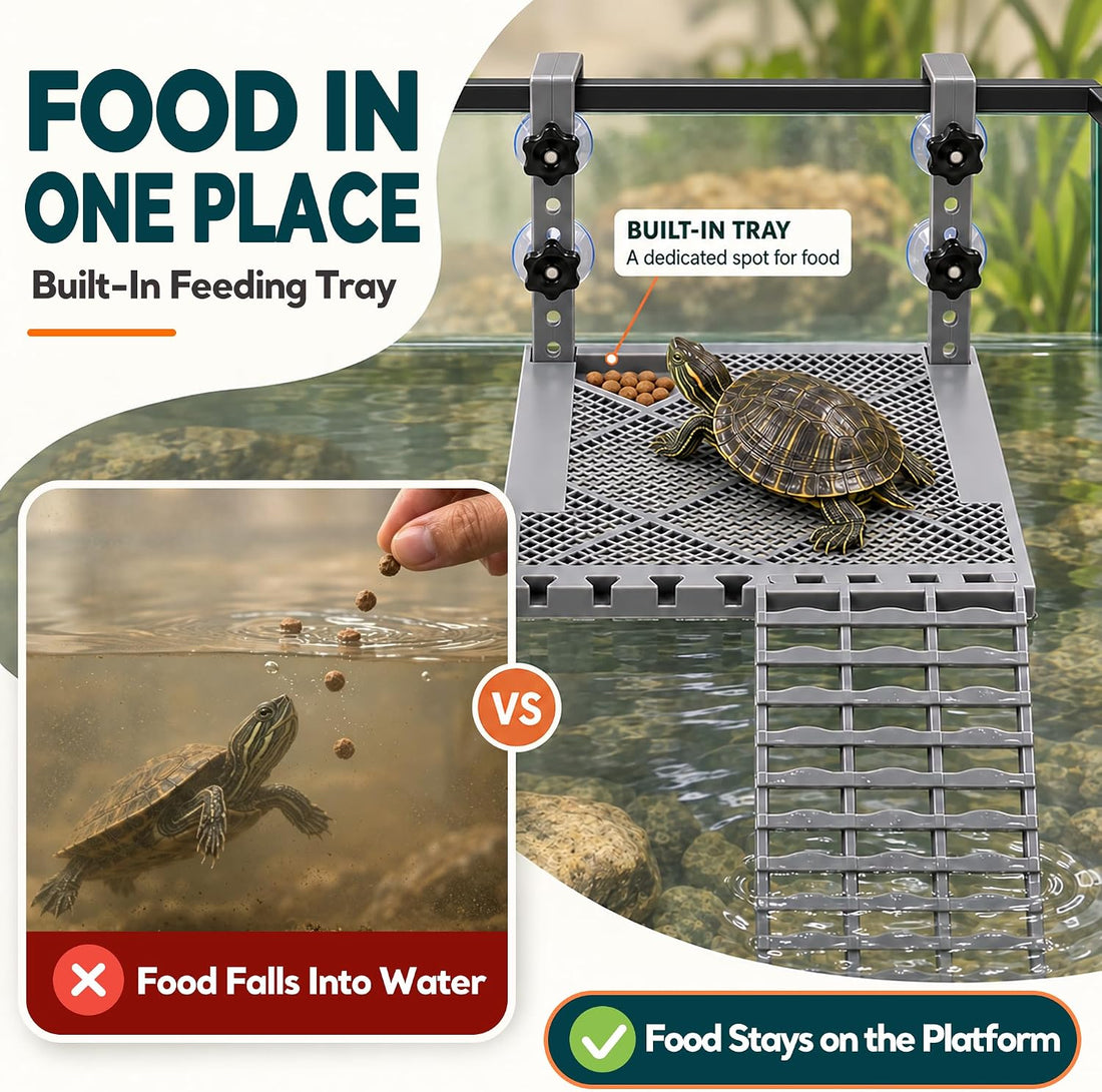 Upgraded Hanging Turtle Basking Platform with Ramp & Built-in Feeding