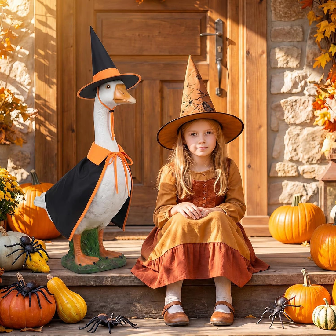 Halloween Porch Goose Outfit Witch Cape Hat Set 23'' Fall Goose