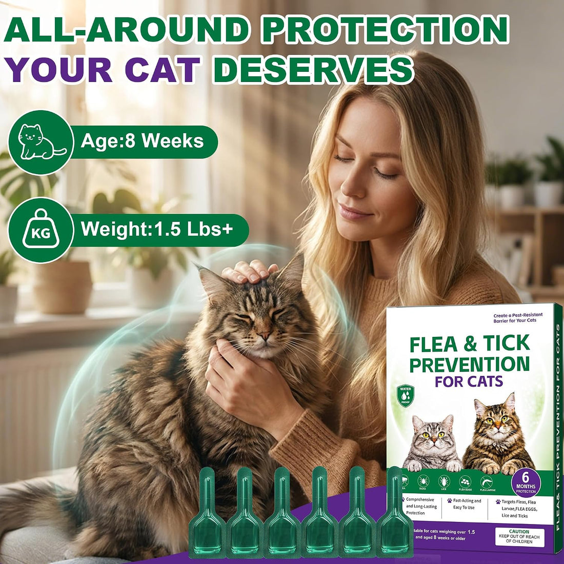 Treatment for Cat | Topical Preventative for Cats | 6 Doses Supply