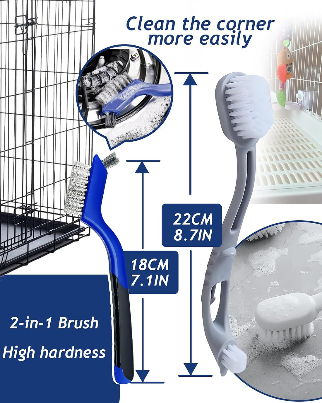 Upgrade 6PCS Cage Cleaner Set,2-in-1 Stainless Steel Pet Cage