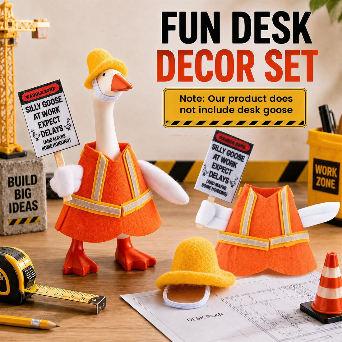 7 Inch Desk Goose Outfits, Construction Worker Costume with Hat