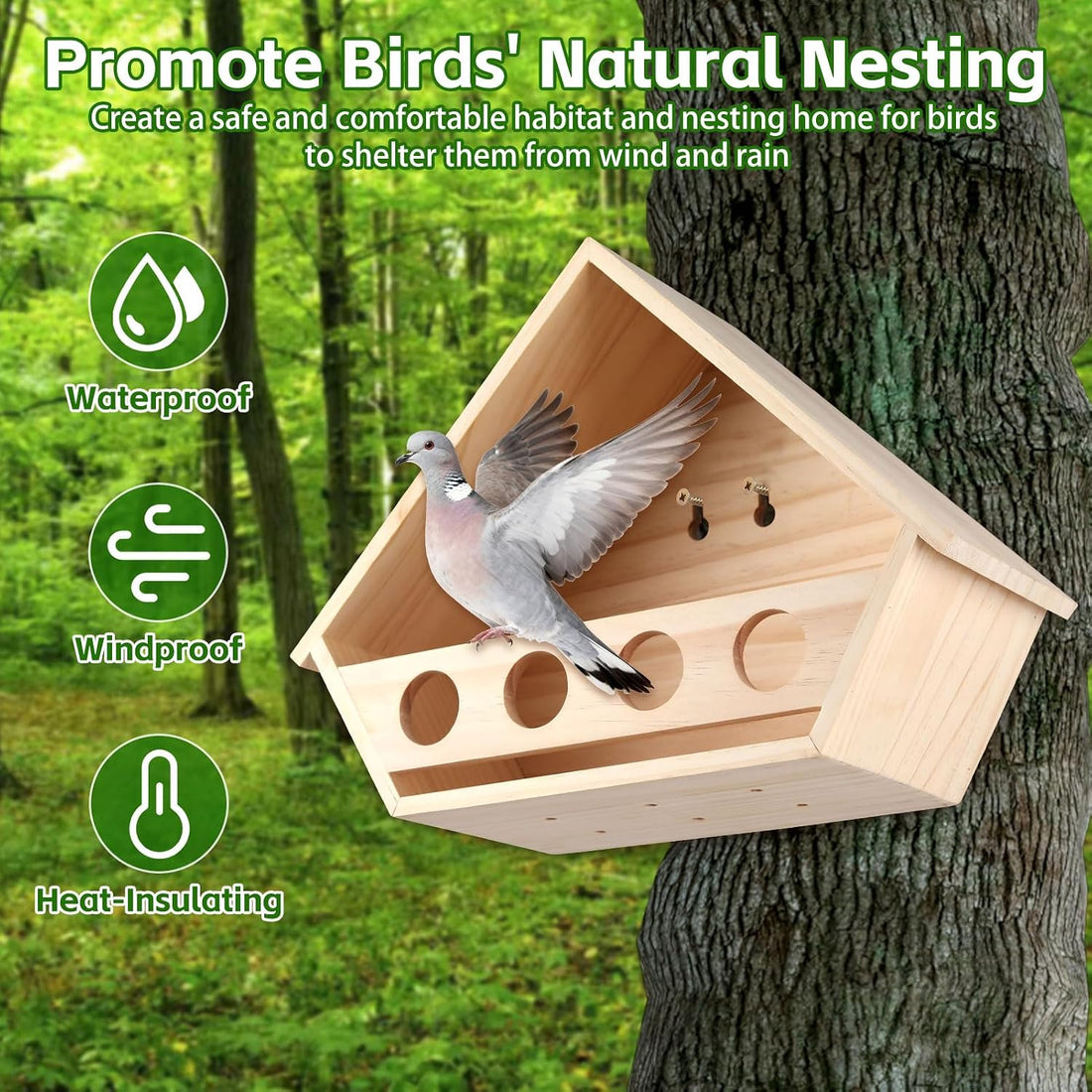 Dove Bird House for Outside, Wooden Mourning Dove Nesting Box