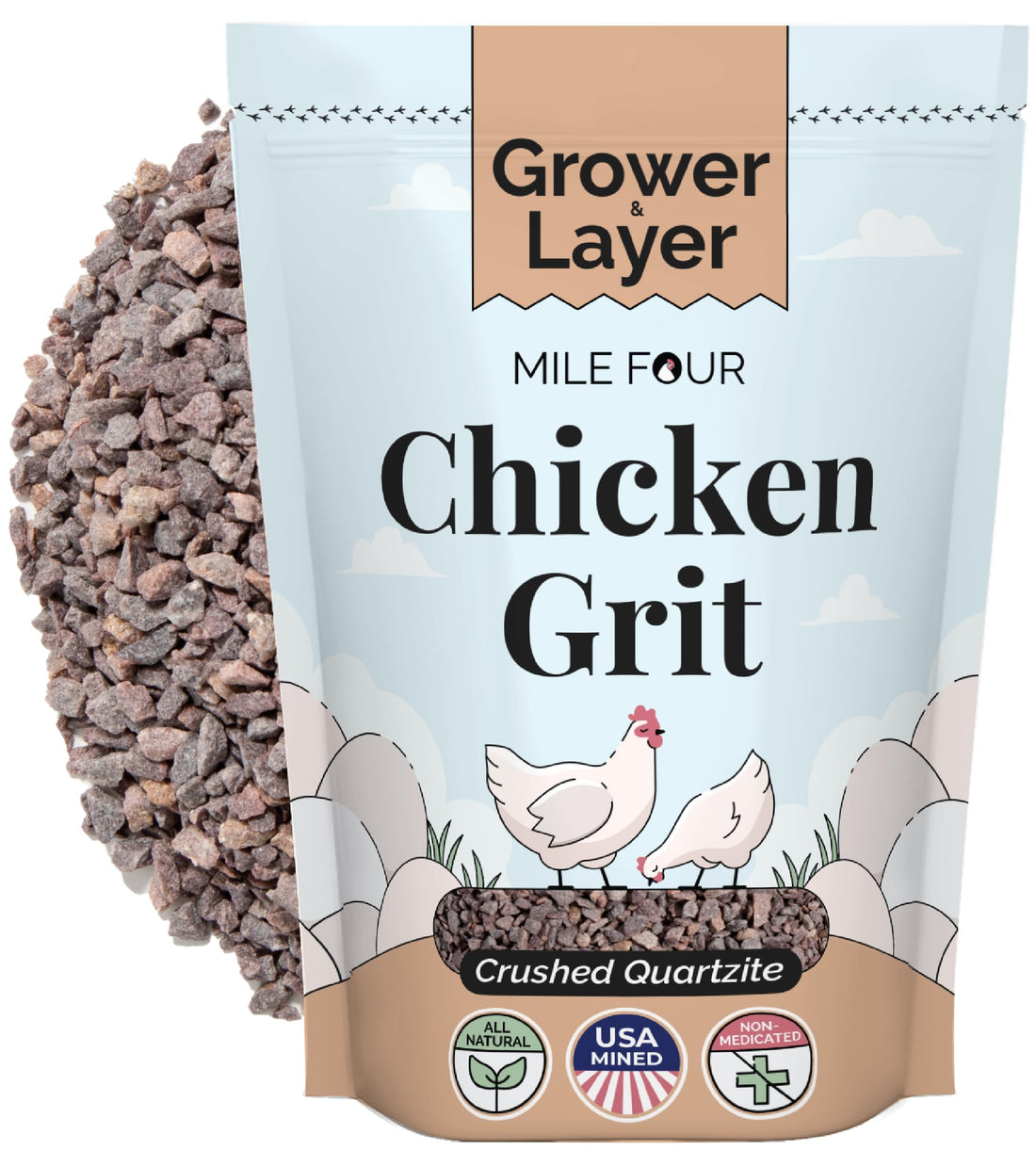 Mile Four Chicken Grit for Layer & Grower Chickens Age 8-20+ Weeks