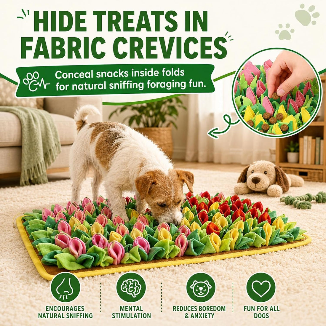 Snuffle Mat for Dogs Cats Puppies Rabbits, Tulip Floral 60x40cm