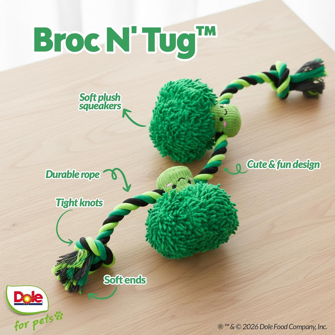 Dog Rope Toy with Squeakers, Broccoli Tug of War Dog Toy