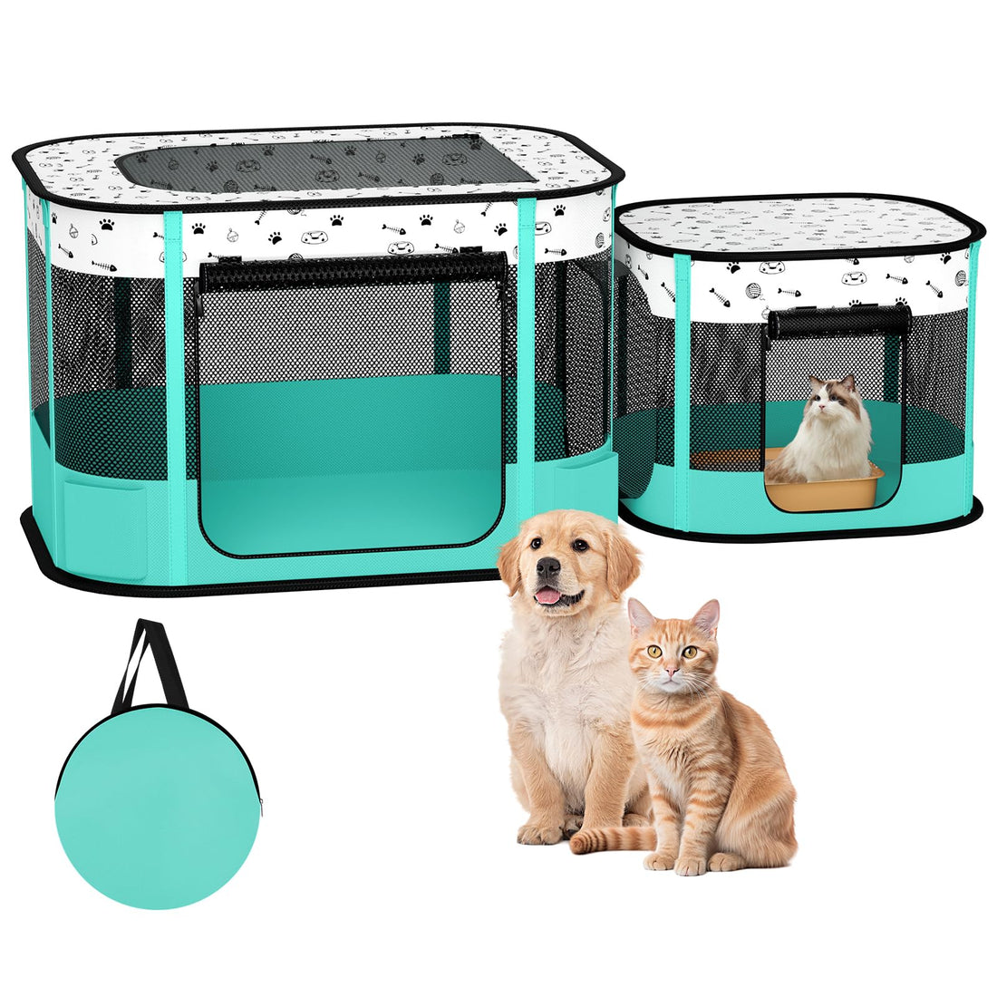 DESELL Portable Cat Playpen, 8-Rod Reinforced Kitten Dog Playpens