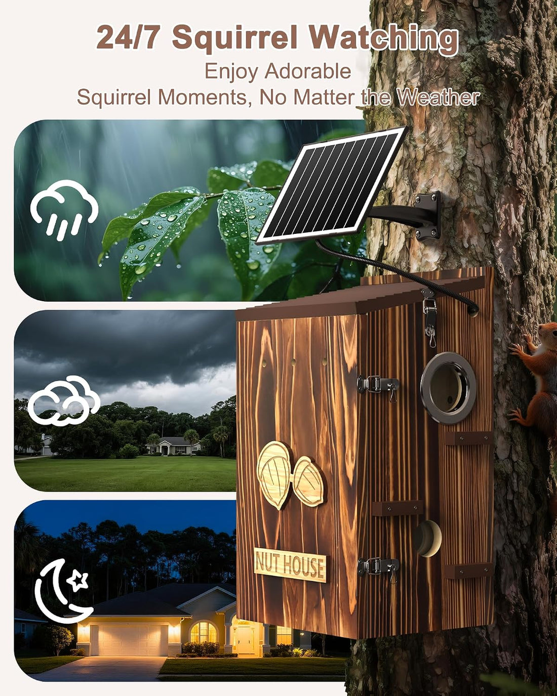 Squirrel Box with Camera Solar Powered,Chew-Proof Squirrel House