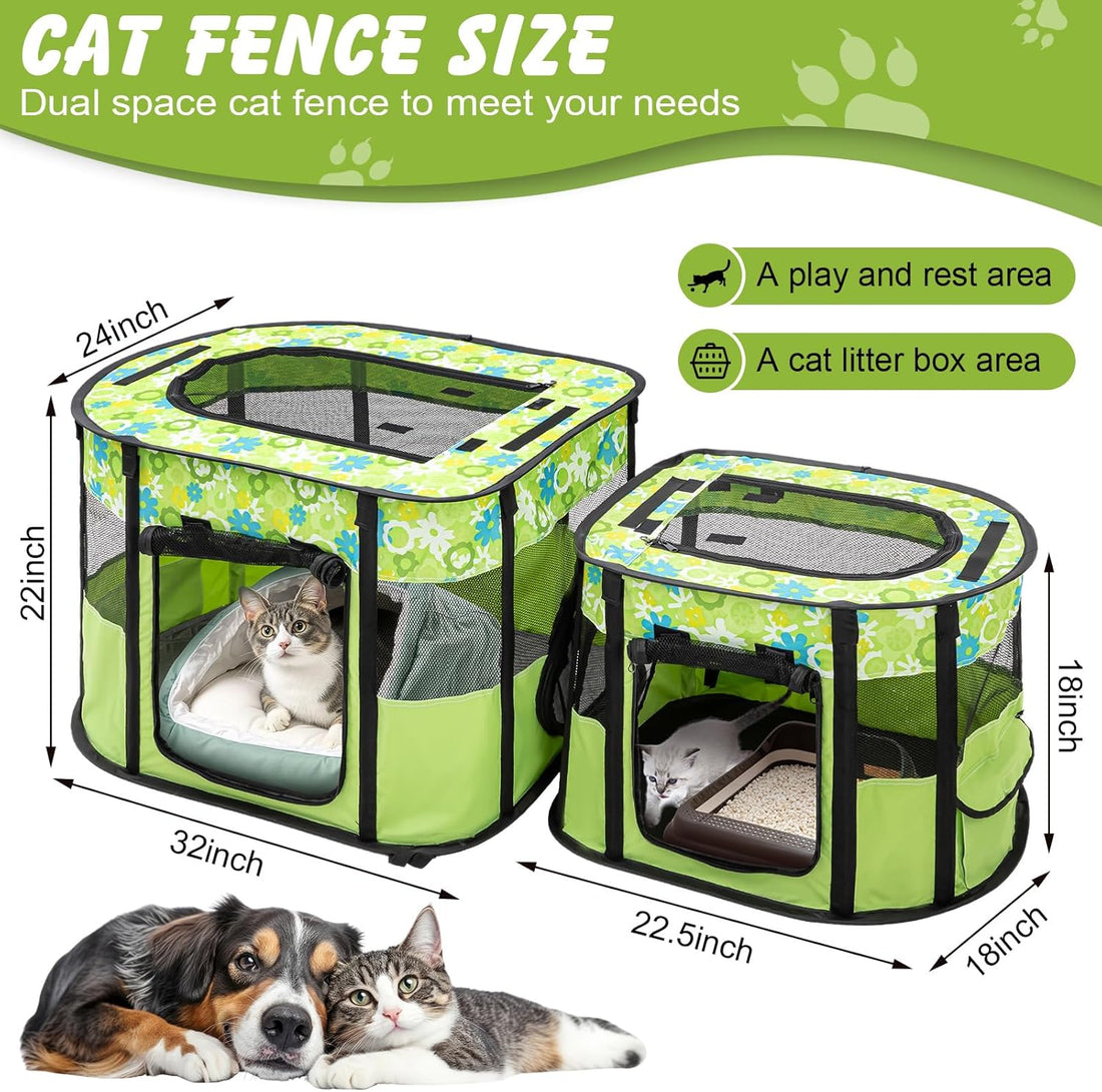 Portable Cat Playpen with Separate Areas
