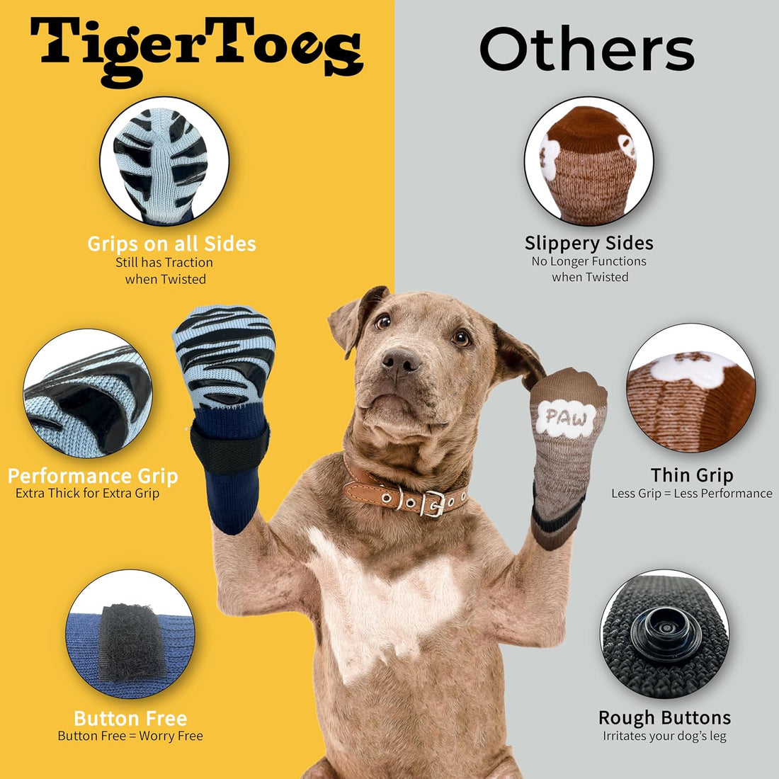 DOK TigerToes Premium Non-Slip Dog Socks for Hardwood Floors