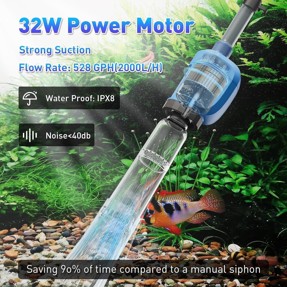 6-in-1 Electric Aquarium Gravel Cleaner, 530GPH Fish Tank Vacuum
