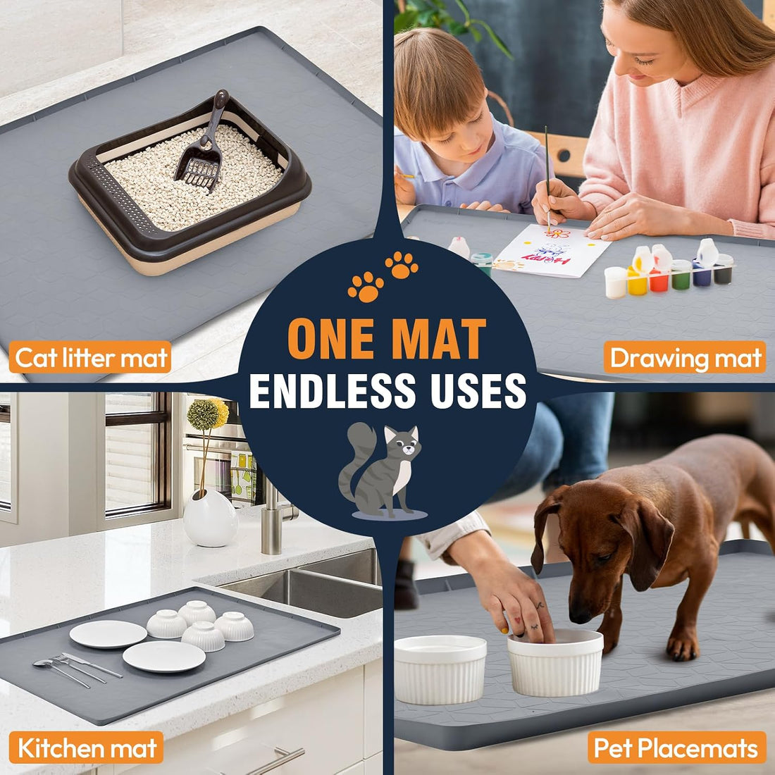 Cat Litter Mat, 34"x22" Waterproof Silicone, Litter Trapping