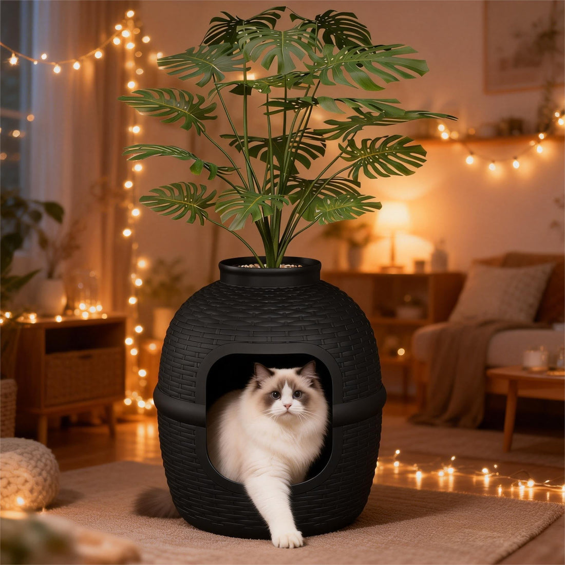FansaFurn Large Cat Litter Box, Hidden Litter Box with Faux Plant