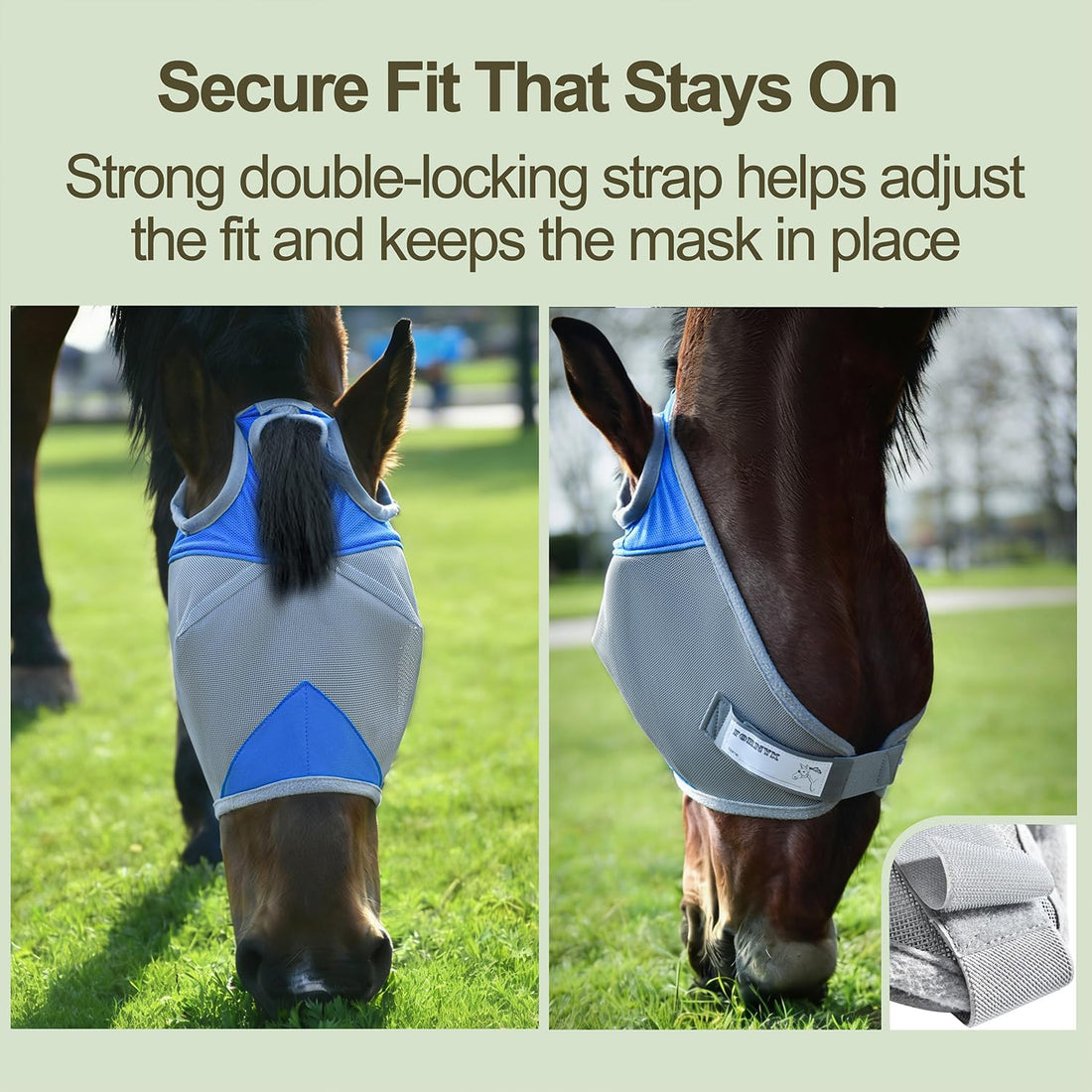 Horse Fly Mask Without Ears, UV Block Breathable Mesh (Blue, L)