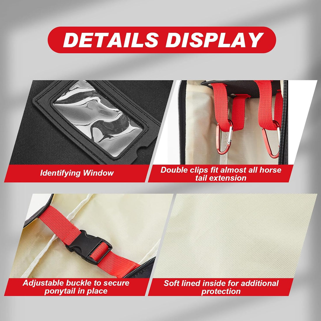 Dansydaisy Fake Horse Tail Bag with Comb, 600D Oxford Cloth, Red Black