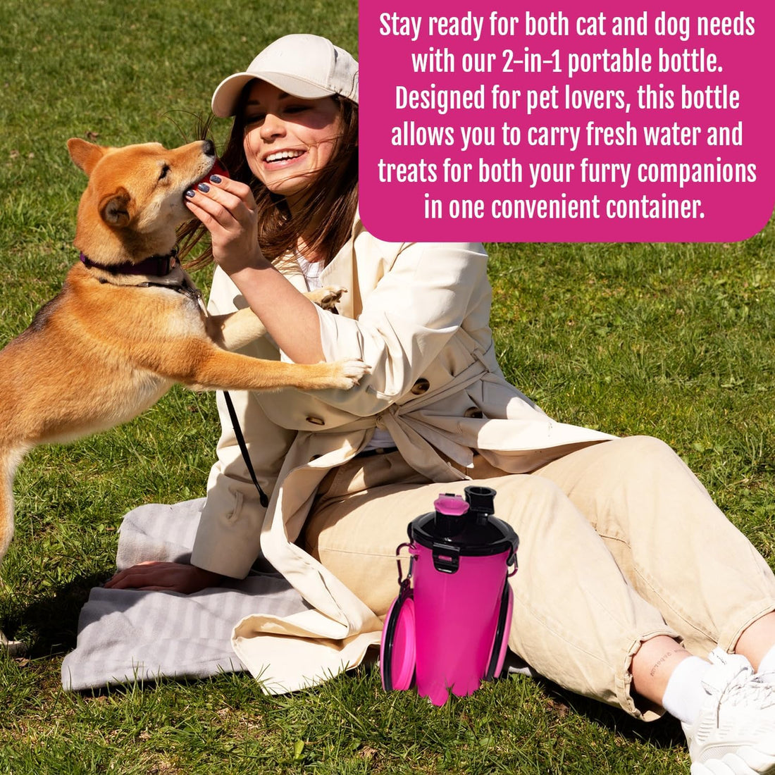 Dog Travel Water Bottle W/Collapsible Bowls