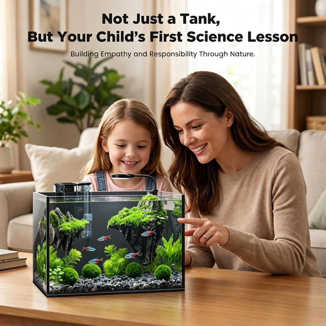 2 Gallon Small Fish Tank with Light and Filter Desktop Aquarium