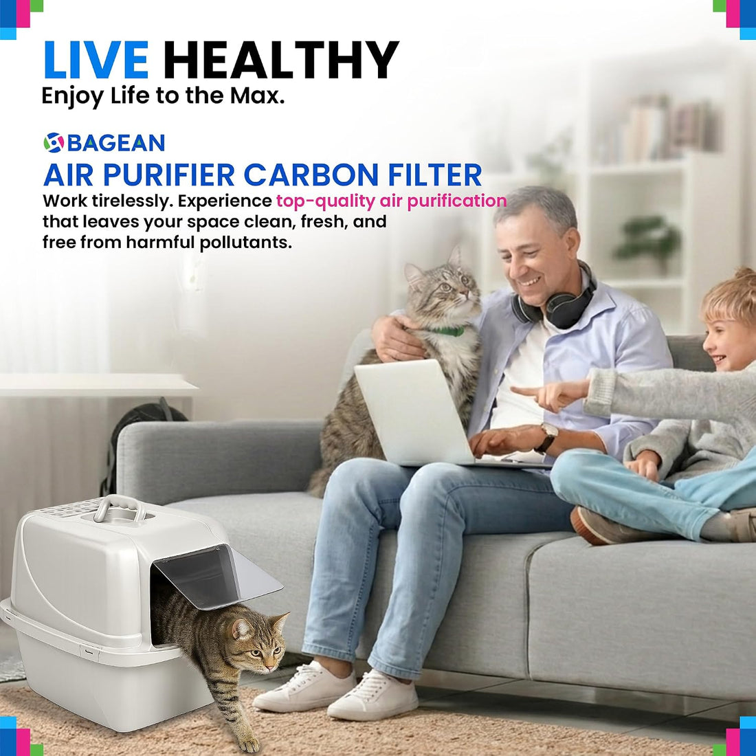 Bagean Litter Box Carbon Filter Replacement 4.3" x 6.45" Fits Van